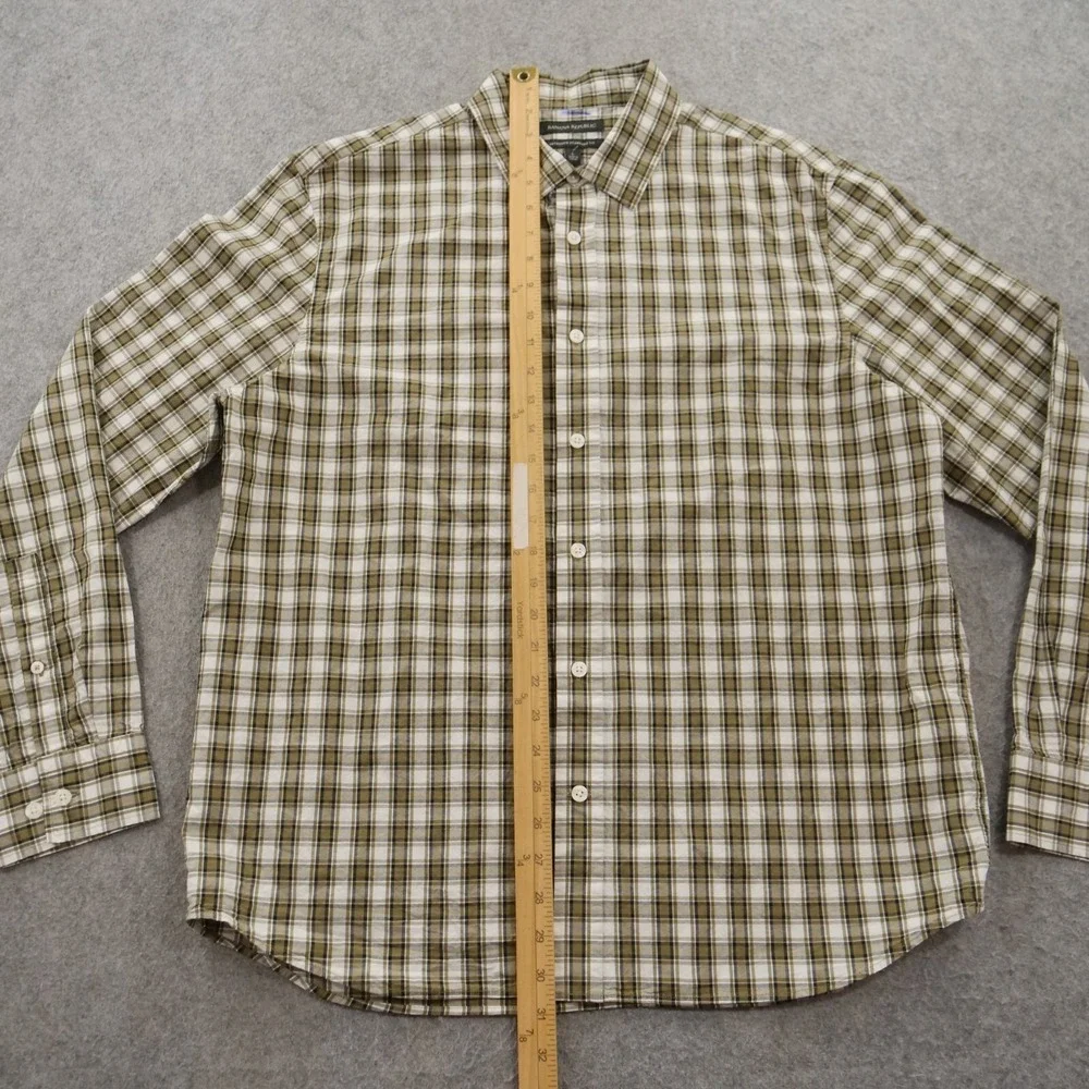 Banana Republic Shirt Mens Large Brown Button Up Untucked Plaid Long Sleeve
